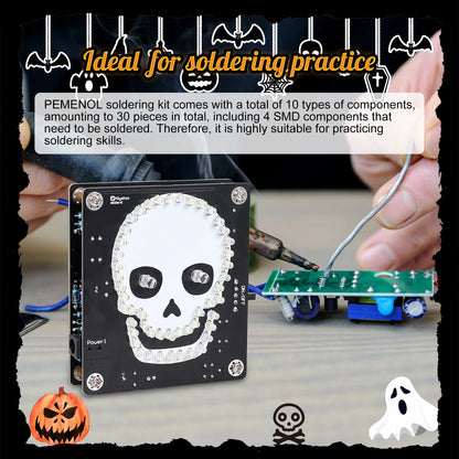 DIY Soldering Practice Kit Skull Ghost Electronic Project with Flashing Slowly Light Music Power Switch for Halloween STEM Learn