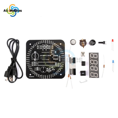 Digital DIY Electronic Clock Kit Light Control Rotation Digital LED Temperature & Time Display Tool Set for Soldering Practice