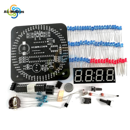 Digital DIY Electronic Clock Kit Light Control Rotation Digital LED Time Display & Temperature Tool Set for Soldering Practice