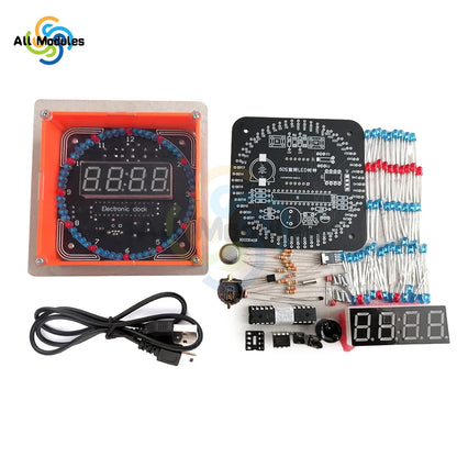 Digital DIY Electronic Clock Kit Light Control Rotation Digital LED Time Display & Temperature Tool Set for Soldering Practice