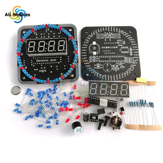 Digital DIY Electronic Clock Kit Light Control Rotation Digital LED Time Display & Temperature Tool Set for Soldering Practice