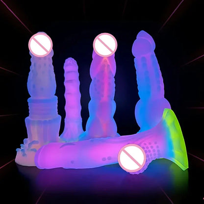 Dildo Luminous Sex Toys  Women Dick Animal/Monsters Horse Dildos Silicone Soft Anal Plug Adult Sextoys Dragon Penis 18