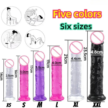 Dildos Sex Toys Dicks, Cheap Porn Female Vagina Clitoris Anal Masturbators Penis with Suction Cup 5 Colors Big Black Jelly Dildo