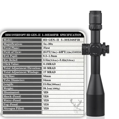 Discovery GEN-II 5-30X56SFIR FFP New Riflescope HD Illumination First Focal Plane Scopes With Military Shooting 34mm Tube