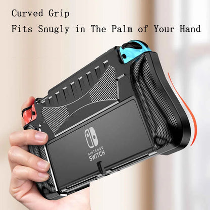 Dockable Protective Console Case for Nintendo Switch OLED 2021 Soft Silicone Shell Carbon Fiber Textued Grip Cover for Joycon