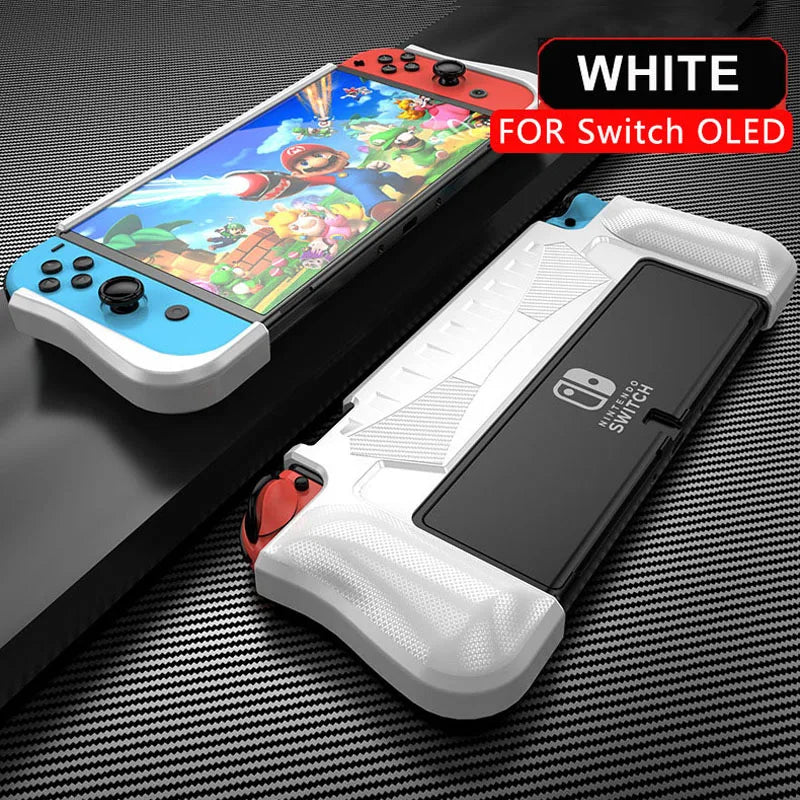 Dockable Protective Console Case for Nintendo Switch OLED 2021 Soft Silicone Shell Carbon Fiber Textued Grip Cover for Joycon