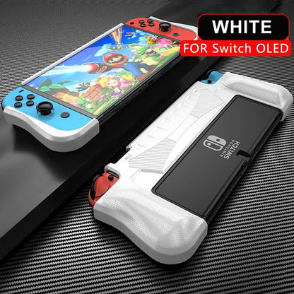 Dockable Protective Console Case for Nintendo Switch OLED 2021 Soft Silicone Shell Carbon Fiber Textued Grip Cover for Joycon