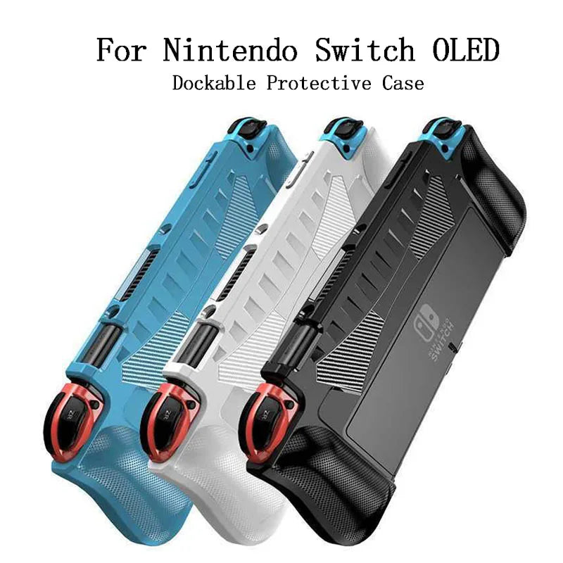 Dockable Protective Console Case for Nintendo Switch OLED 2021 Soft Silicone Shell Carbon Fiber Textued Grip Cover for Joycon