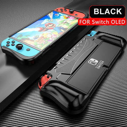 Dockable Protective Console Case for Nintendo Switch OLED 2021 Soft Silicone Shell Carbon Fiber Textued Grip Cover for Joycon