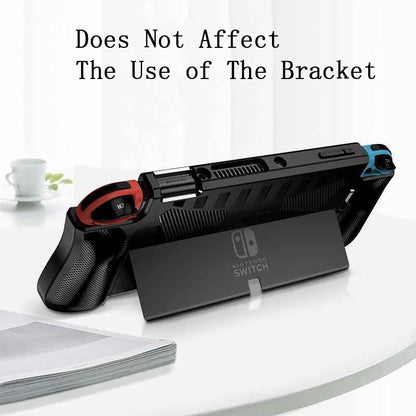 Dockable Protective Console Case for Nintendo Switch OLED 2021 Soft Silicone Shell Carbon Fiber Textued Grip Cover for Joycon