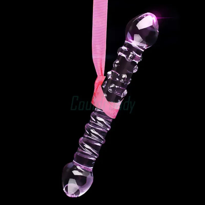 Gtooza_Double Ended Crystal Purple Pyrex Glass Dildo Artificial Penis Granule and Spiral G Spot Simulator Adult Sex Toys  Woman gtooza.com