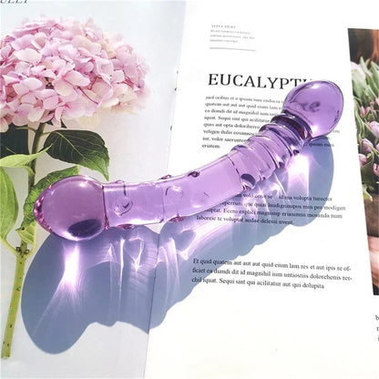 Gtooza_Double Ended Crystal Purple Pyrex Glass Dildo Artificial Penis Granule and Spiral G Spot Simulator Adult Sex Toys  Woman gtooza.com