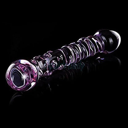 Gtooza_Double Ended Crystal Purple Pyrex Glass Dildo Artificial Penis Granule and Spiral G Spot Simulator Adult Sex Toys  Woman gtooza.com