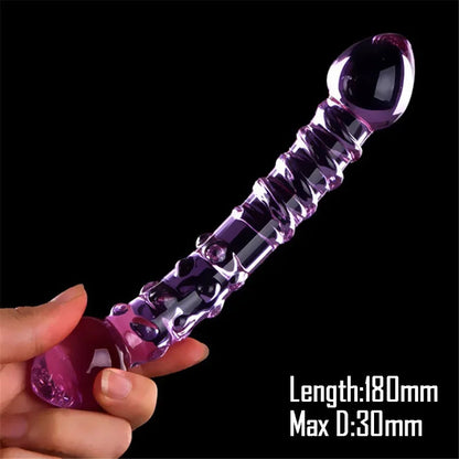 Gtooza_Double Ended Crystal Purple Pyrex Glass Dildo Artificial Penis Granule and Spiral G Spot Simulator Adult Sex Toys  Woman gtooza.com