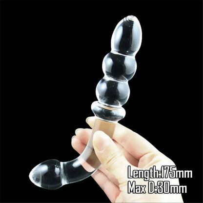 Gtooza_Double Ended Crystal Purple Pyrex Glass Dildo Artificial Penis Granule and Spiral G Spot Simulator Adult Sex Toys  Woman gtooza.com