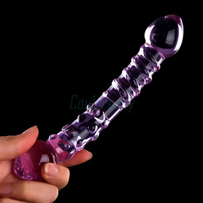 Gtooza_Double Ended Crystal Purple Pyrex Glass Dildo Artificial Penis Granule and Spiral G Spot Simulator Adult Sex Toys  Woman gtooza.com