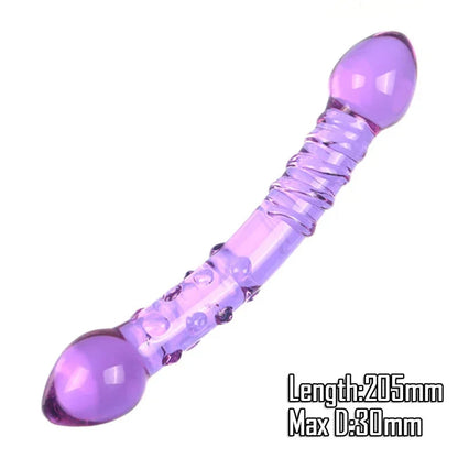 Gtooza_Double Ended Crystal Purple Pyrex Glass Dildo Artificial Penis Granule and Spiral G Spot Simulator Adult Sex Toys  Woman gtooza.com