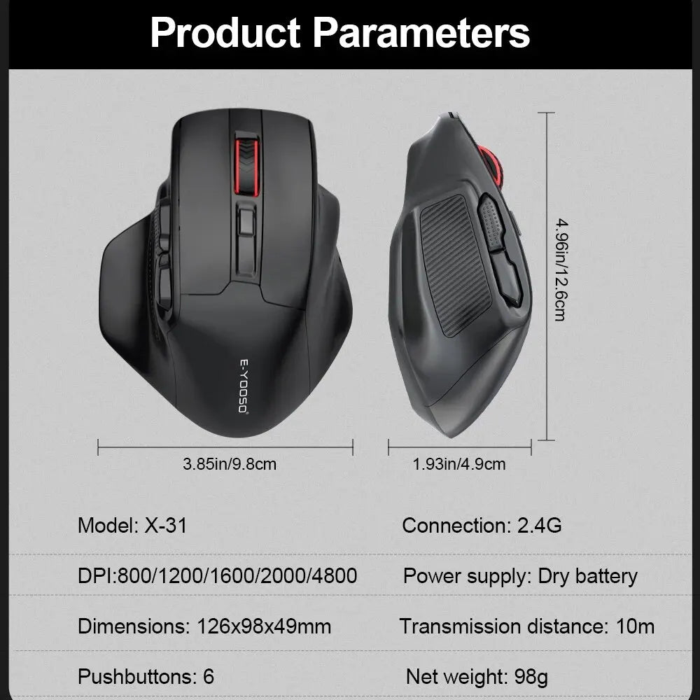 PC E-YOOSO X-31 USB 2.4G Wireless Gaming Large Mouse  Big Hands PAW3212 4800 DPI 5 Buttons  Gamer Mice Computer Laptop PC