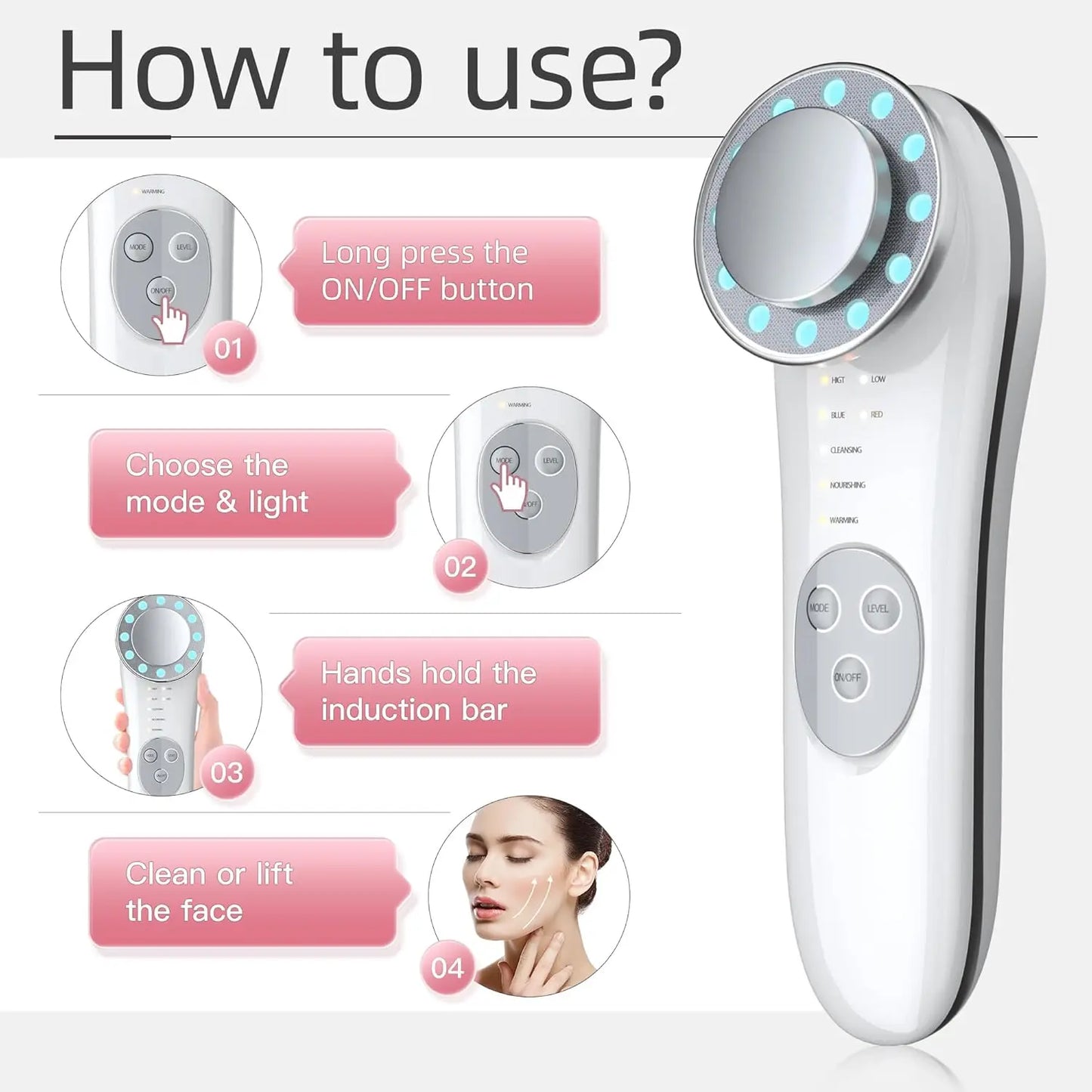 PC EMS Facial Massager Vibration V Line Face Lifting Skin Tightening Massage Roller Microcurrent Double Chin Reducer Beauty Device