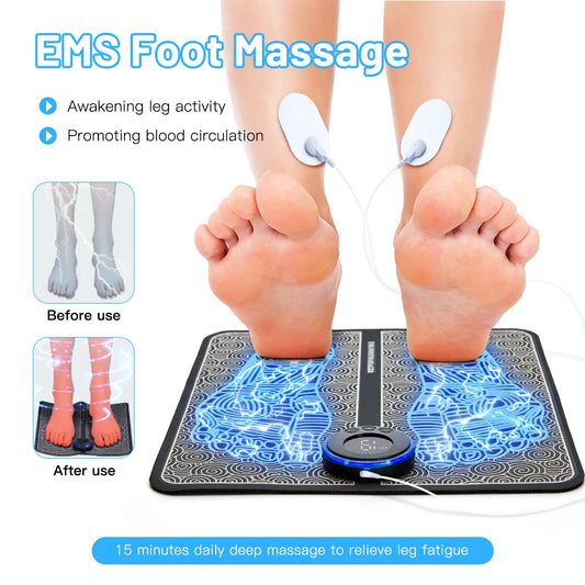 PC EMS Foot Massager Pad Portable Foldable Massage Mat Pulse Muscle Stimula