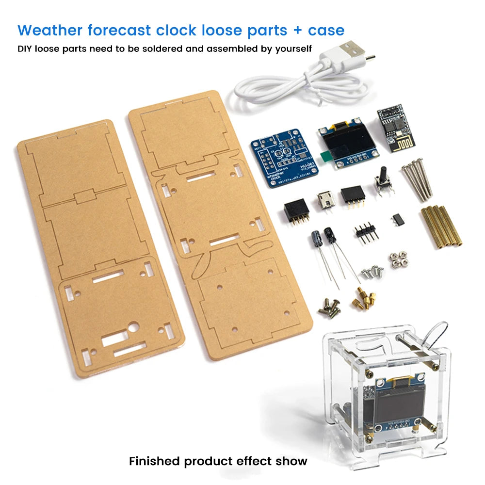 ESP8266 Mini Electronic Clock DIY Kit 0.96-inch OLED Display Supports 2.4G Wifi Networking Fun DIY Welding Parts with Shell