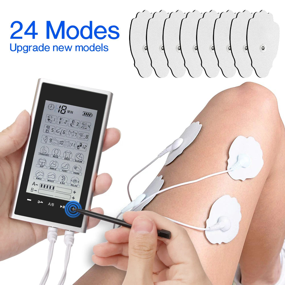 Electric Tens Muscle Stimulator 24 Mode Ems Acupuncture Face Body Massager Digital Therapy Herald Massage Tool Electrostimulator