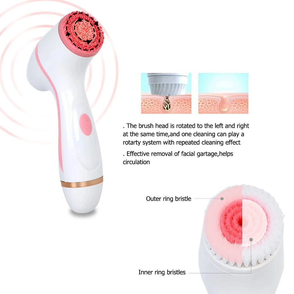 PC Electric Vibrate Cleanser Soft Silicone Ultrasonic Facial Cleansing Brush Exfoliator Face Massager Blackhead Remover Wash Tool