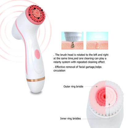 PC Electric Vibrate Cleanser Soft Silicone Ultrasonic Facial Cleansing Brush Exfoliator Face Massager Blackhead Remover Wash Tool