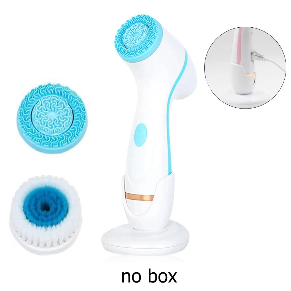 PC Electric Vibrate Cleanser Soft Silicone Ultrasonic Facial Cleansing Brush Exfoliator Face Massager Blackhead Remover Wash Tool