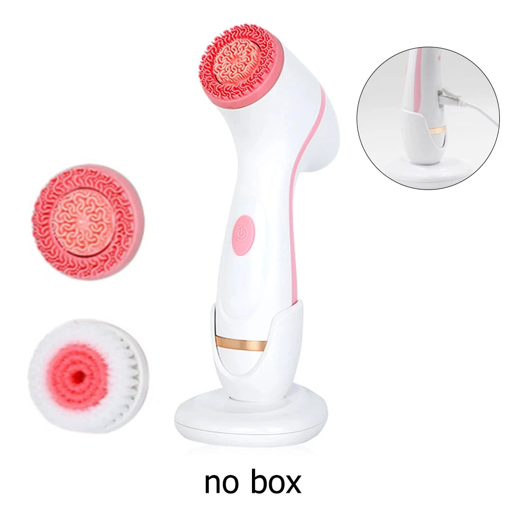 PC Electric Vibrate Cleanser Soft Silicone Ultrasonic Facial Cleansing Brush Exfoliator Face Massager Blackhead Remover Wash Tool