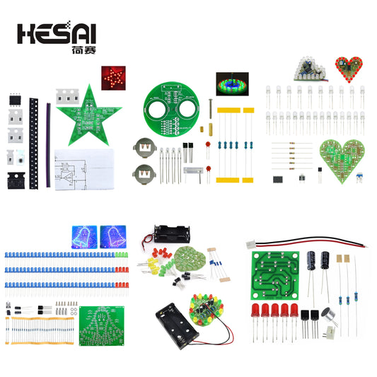 Electronic Diy Kit Heart Shape LED Voice Control Rotating Star Shape Gyro Learn to Solder Beginner Laboratory