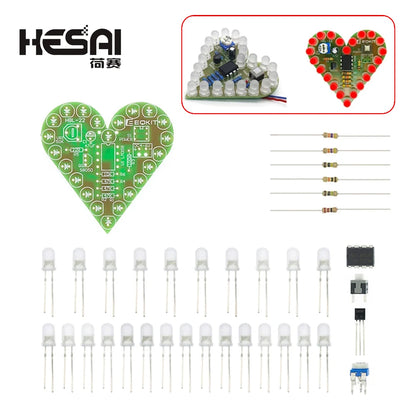 Electronic Diy Kit Heart Shape LED Voice Control Rotating Star Shape Gyro Learn to Solder Beginner Laboratory