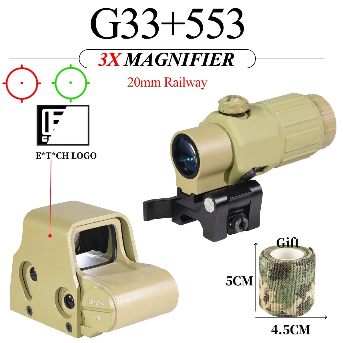 Eotech 558 553 G33 Red Dot Sight Holographic Flip 3X Magnifier Weapon Optics Reflex Sights Scope Collimator Hunting Accessories