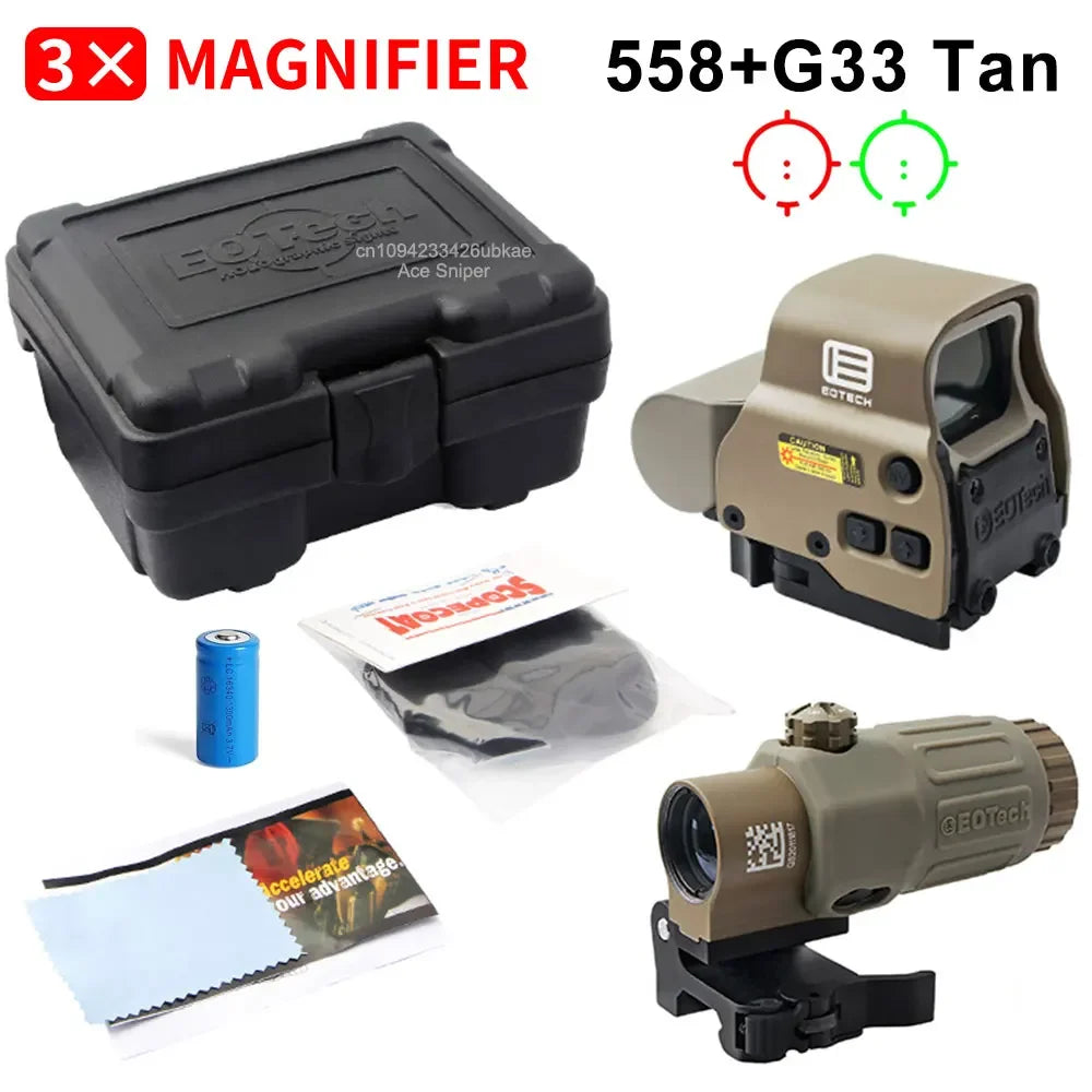 Eotech Holographic Collimator 558 Red Dot Sight G43/G33/G45 3X 5X Magnifier Airsoft Hunting Gear w/ 20mm Rail Mounts & QD Lever