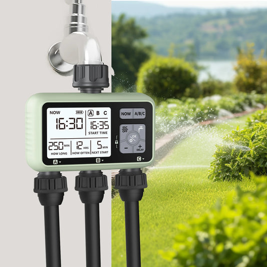 Eshico New Design 3-Zone Water Timer Independent Watering Plan Garden Lawn Intelligent Automatic Drip Irrigation Battery Driven