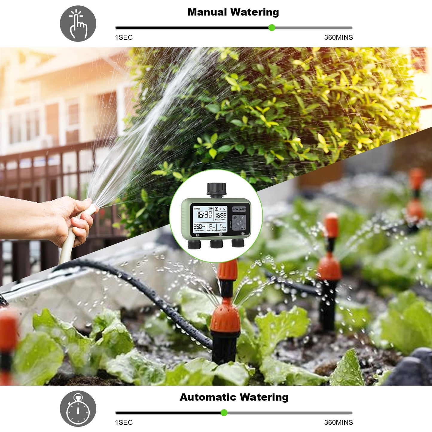 Eshico New Design 3-Zone Water Timer Independent Watering Plan Garden Lawn Intelligent Automatic Drip Irrigation Battery Driven