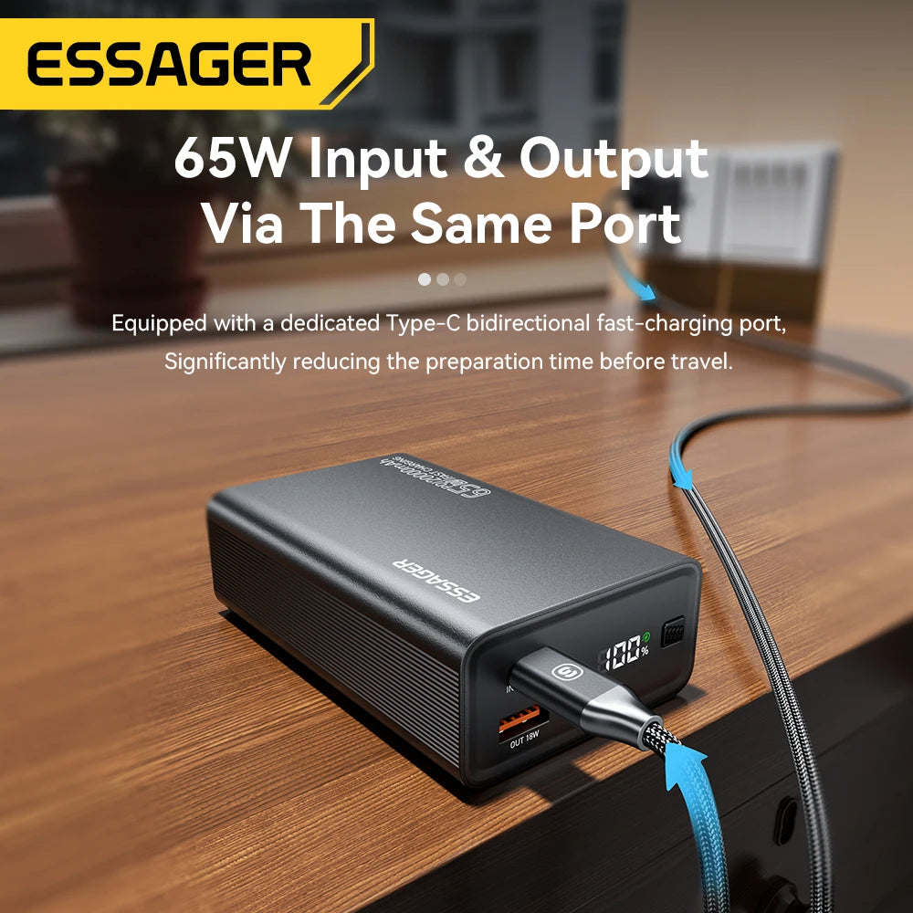 PC Essager Power Bank 20000mAh Portable PD 65W Fast Charging  Mobile Phone External Battery Powerbank For Phone Laptop Tablet Mac