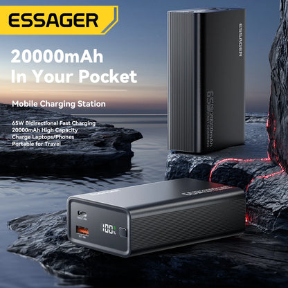 PC Essager Power Bank 20000mAh Portable PD 65W Fast Charging Mobile Phone External Battery Powerbank For Phone Laptop Tablet Mac