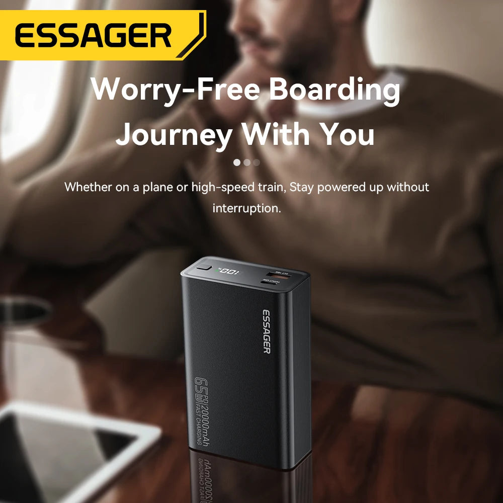 PC Essager Power Bank 20000mAh Portable PD 65W Fast Charging Mobile Phone External Battery Powerbank For Phone Laptop Tablet Mac