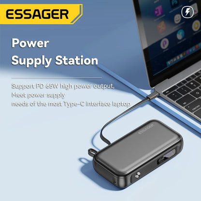 PC Essager Power Bank Portable 15000mAh in With USB C Cable External Spare Battery Pack  iPhone iPad Macbook 65W Fast Charger