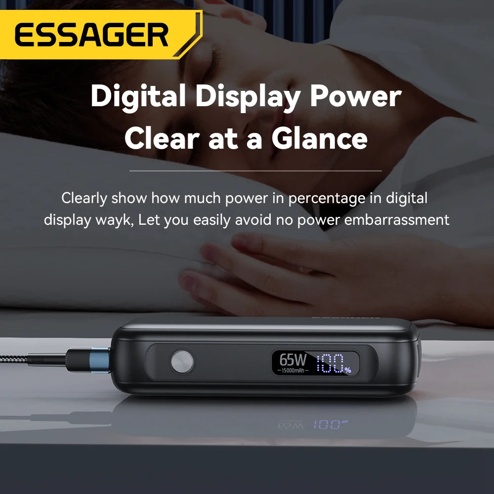 PC Essager Power Bank Portable 15000mAh in With USB C Cable External Spare Battery Pack  iPhone iPad Macbook 65W Fast Charger