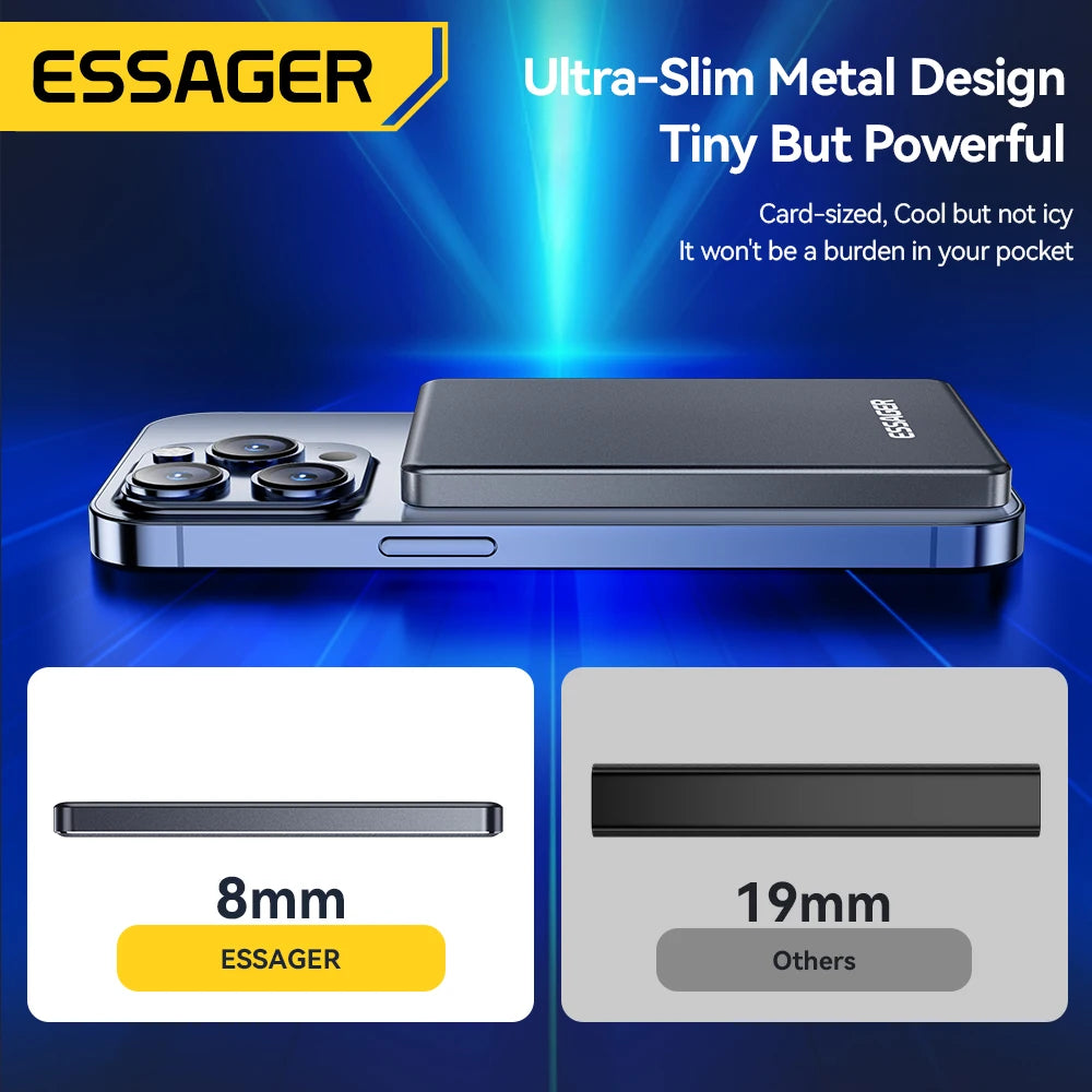 PC Essager Thin Wireless Power Bank Magnetic 20W 5000mAh Portable Fast Charging External Battery  Magsafe For iPhone 16 15 14 13