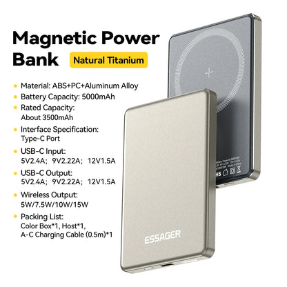 PC Essager Thin Wireless Power Bank Magnetic 20W 5000mAh Portable Fast Charging External Battery  Magsafe For iPhone 16 15 14 13