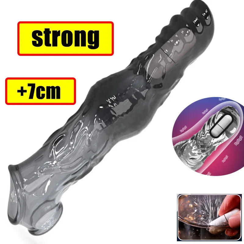 Extend 7cm Penis Enlargement Sleeve  Cock Ring Reusable Condoms Sex Toys  Men G Spot Vibrating Delay Ejaculation gtooza.com