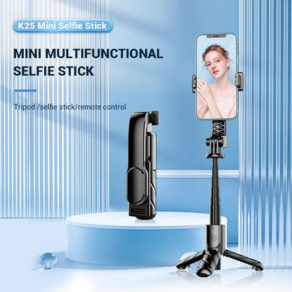 Mini perche à selfie extensible PC avec trépied et lumière de remplissage, télécommande Bluetooth 360°