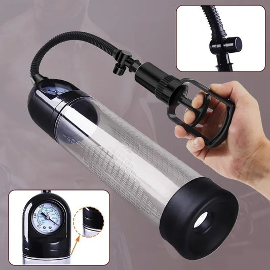 Extender Enlarger  Male Sex Toys Manual Penis Vacuum Pump With Pressure Gauge Training Device Stronger Bigger