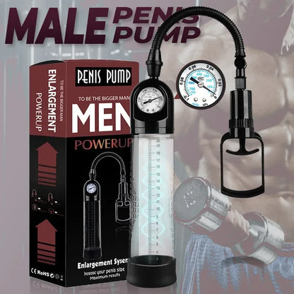 Extender Enlarger  Male Sex Toys Manual Penis Vacuum Pump With Pressure Gauge Training Device Stronger Bigger