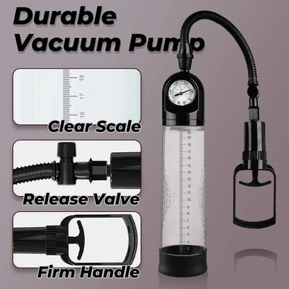 Extender Enlarger  Male Sex Toys Manual Penis Vacuum Pump With Pressure Gauge Training Device Stronger Bigger