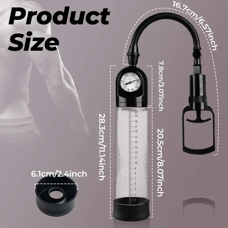 Extender Enlarger  Male Sex Toys Manual Penis Vacuum Pump With Pressure Gauge Training Device Stronger Bigger