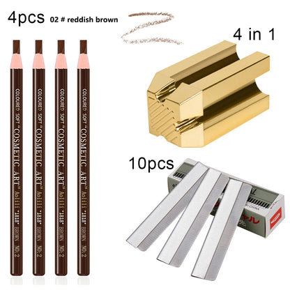 Eyebrow Pencil With Sharpener 4Pcs Brow Trimmer Blade Microblading Supplies Set Eyebrows Sharpening Tip Thin Art Makeup Tools